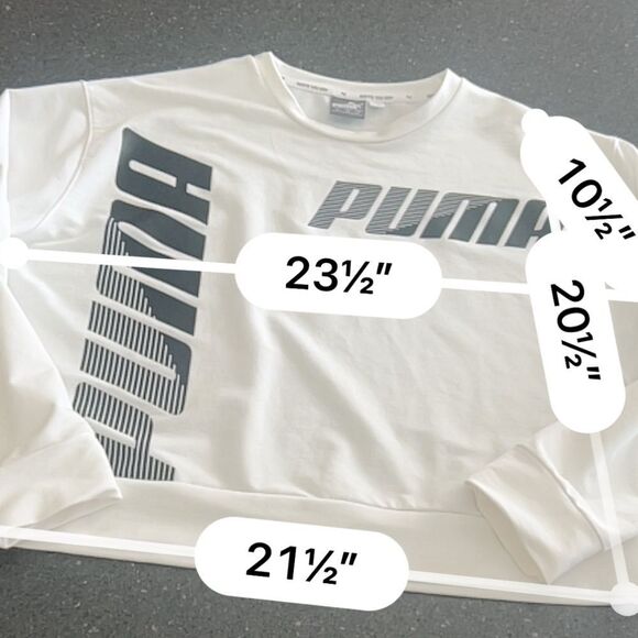 Puma White Crewneck cropped Sweatshirt with Sporty Logos size L - Picture 3 of 7